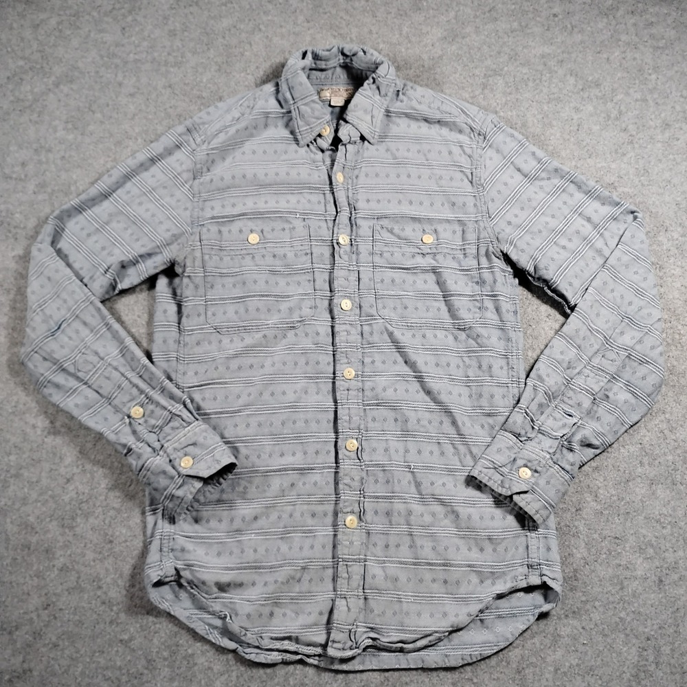 Wallace & Barnes Jacquard Diamond Stripe Button Down Shirt Mens XS Blue Workwear